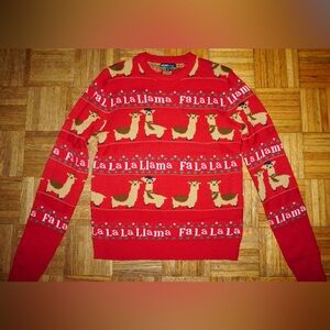 Smart Living Red Llama Pattern Sweater